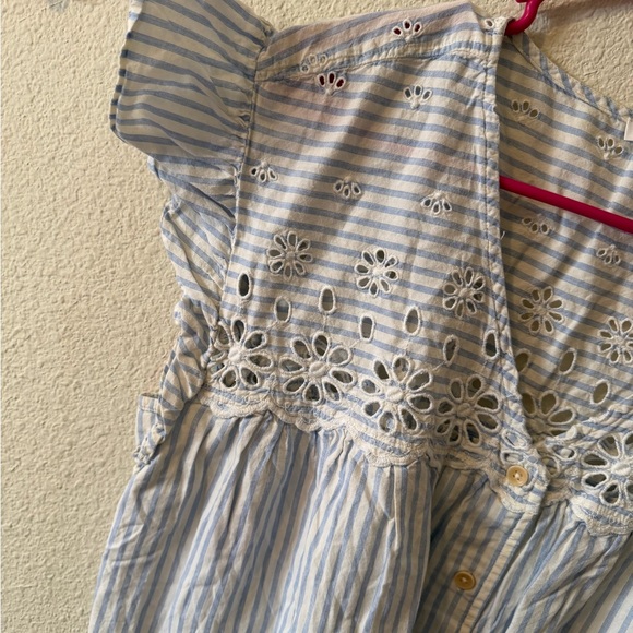 Madewell Blue and White Striped Eyelet Yoke Button Front Top - Picture 3 of 6